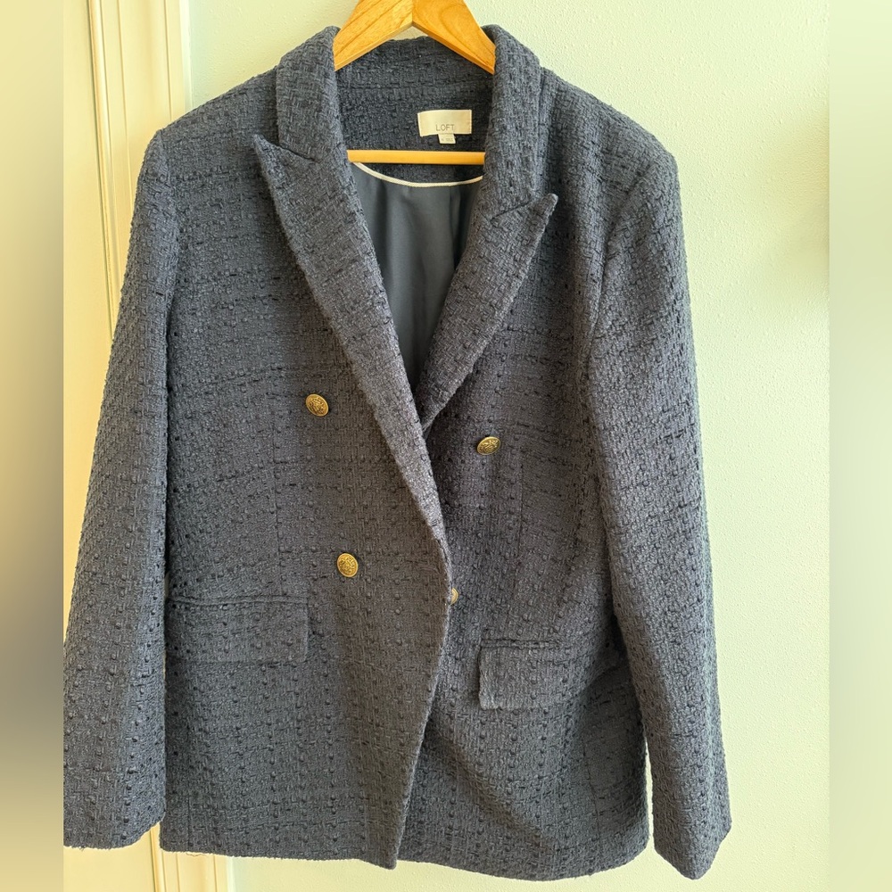 LOFT Women's Navy Double-Breasted Blazer